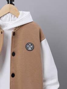 SHEIN 男大童字母圖案補丁細節雙色學院風夾克無連帽衫 - 彩色 - 查看 8