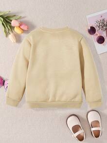 SHEIN Young Girls Cartoon Graphic Thermal Lined Sweatshirt - Khaki - View 2