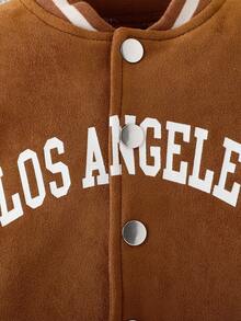 女嬰字母圖案條紋飾邊學院風夾克不帶T恤 - 棕色 - 查看 4