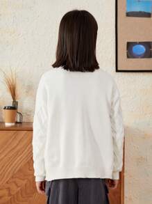 SHEIN 男大童素色前排扣開襟衫 - 白色 - 查看 2