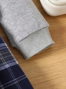 SHEIN 女大童標語圖案二合一套頭衫&格紋百褶半身裙