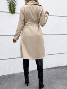 SHEIN Frenchy 雙排釦腰帶風衣外套 - 卡其色 - 查看 2