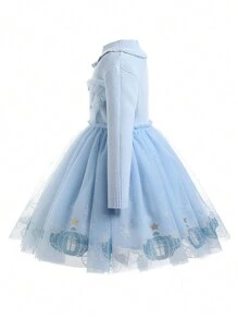 SHEIN Tween Girl Snowflake Print Mesh Overlay Dress - Blue - View 3