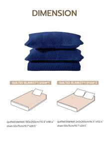 3 件套超柔软超细纤维超声波缝制四季被套，经典优雅风格舒适床罩，轻盈云朵般的感觉床上用品床罩，被子*1 枕套*2 - 藏蓝色 - 查看 2