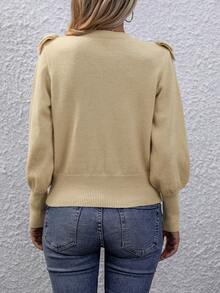 SHEIN Clasi Jersey ribete con fruncido tejido de cable - Caqui - Ver 2