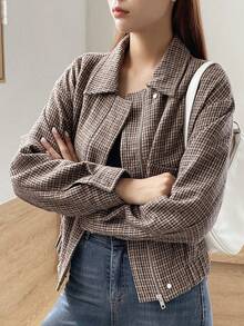 DAZY In Houndstooth Thả vai Túi có nắp Áo khoác - màu nâu - Xem 3