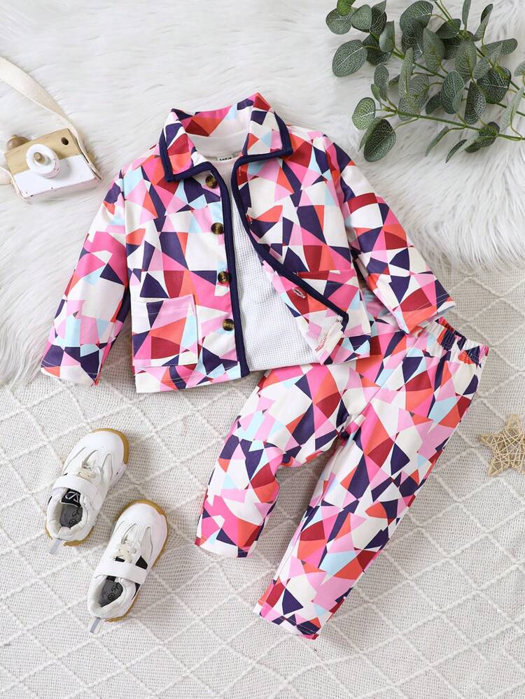 Baby Boy Geo Print Jacket & Pants Without Tee