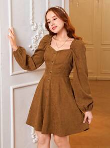 SHEIN Vestido informal para adolescente con decoración de cuello en forma de corazón de tela lisa