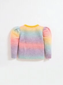 SHEIN Baby Girls Ombre Puff Sleeve Sweater - Multicolor - View 2