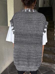 DAZY Raw Trim Sweater Vest,Fall Clothes - Dark Grey - View 5