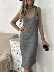 SHEIN LUNE In kẻ sọc Đầm Tổng thể Không có áo len - Cà phê - Xem 4