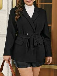 SHEIN Frenchy Plus Blazer Col À Revers Ceinturé