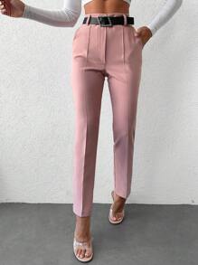 EURMUSE Quần âu cạp cao màu trơn thời trang đa năng dành cho nữ - Hồng - Xem 1