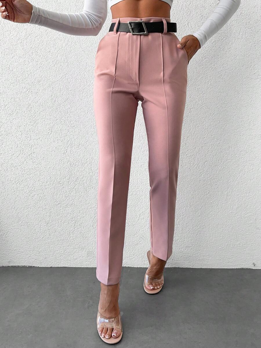 EURMUSE Quần âu cạp cao màu trơn thời trang đa năng dành cho nữ - Hồng - Xem 1