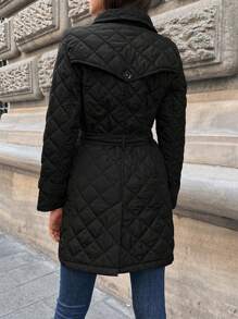 SHEIN Flap Detail Belted Quilted Coat