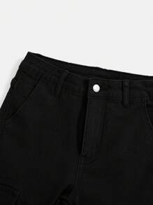 SHEIN Jeans de mezclilla con bolsillos con botones para niño preadolescente, uso versátil y casual para primavera y otoño