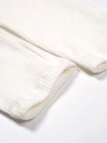 minizone Young Girl Letter Print Ribbed Knit Leggings - White - View 3