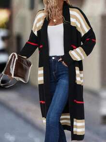 EMERY ROSE 條紋圖案落肩袖開襟開衫 - 彩色 - 查看 4