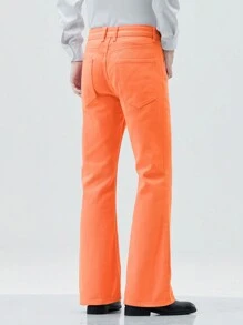 Men Solid Flare Leg Jeans - Orange - View 2