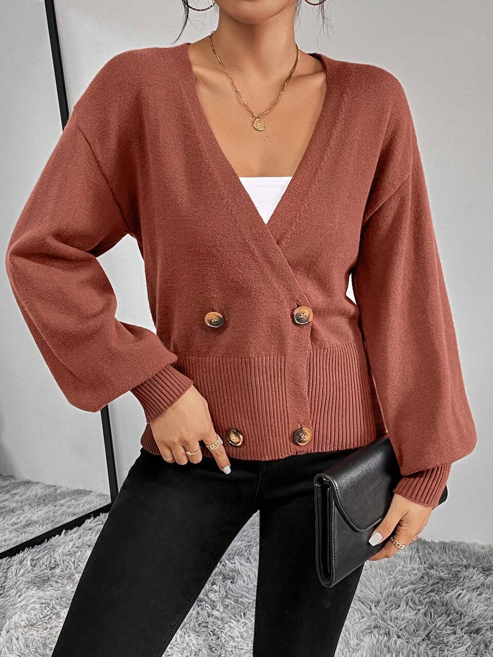 Double Breasted Drop Shoulder Cardigan