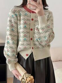 滿版圖案前排扣開襟衫 - 白色 - 查看 6