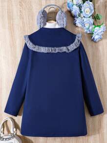 SHEIN 女大童誇大領口前紐扣花呢外套和耳罩 - 寶藍色 - 查看 2