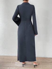 SHEIN Clasi Solid Knot Front Shirt Dress - Dark Grey - View 3