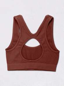 Easithlete 无缝高腰镂空后背运动套装 - 咖啡棕 - 查看 3