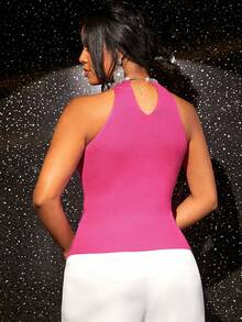 SHEIN SXY 素色條紋針織上衣 - 玫紅色 - 查看 2