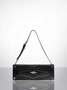 SHEIN ICON Túi đeo vai phong cách Punk dành cho nữ có dây đeo có thể điều chỉnh, khóa kéo và chất liệu da PU, màu đen đơn giản - màu đen - Xem 1