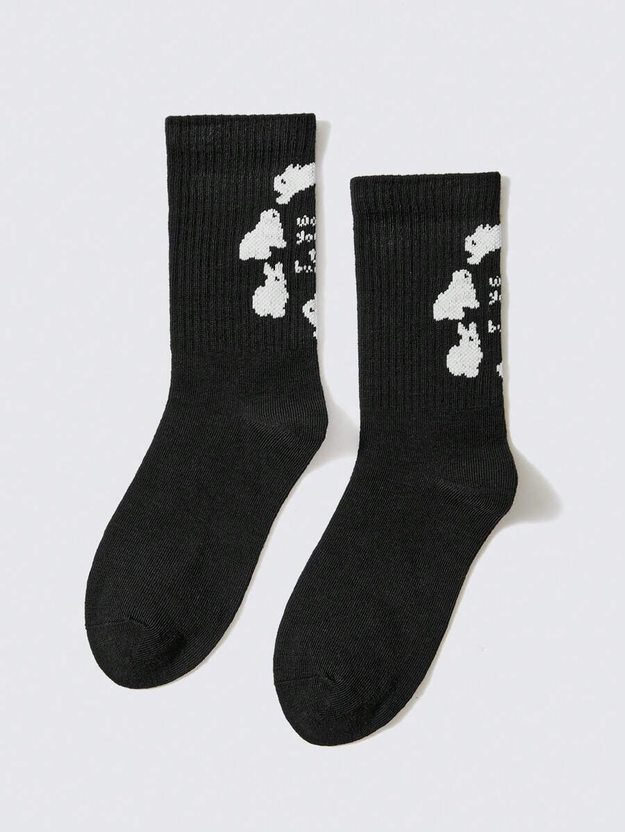 SHEIN 1 para Królik Wzorzyste Czarny Skarpety - Czarne i Białe - Zobacz 1