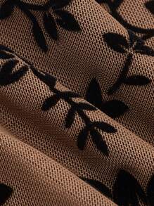 SHEIN MOD Floral Print Lettuce Trim Mesh Top - Brown - View 4