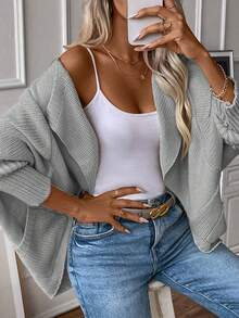 SHEIN Unity Waterfall Collar Batwing Sleeve Duster Cardigan - Light Grey - View 4
