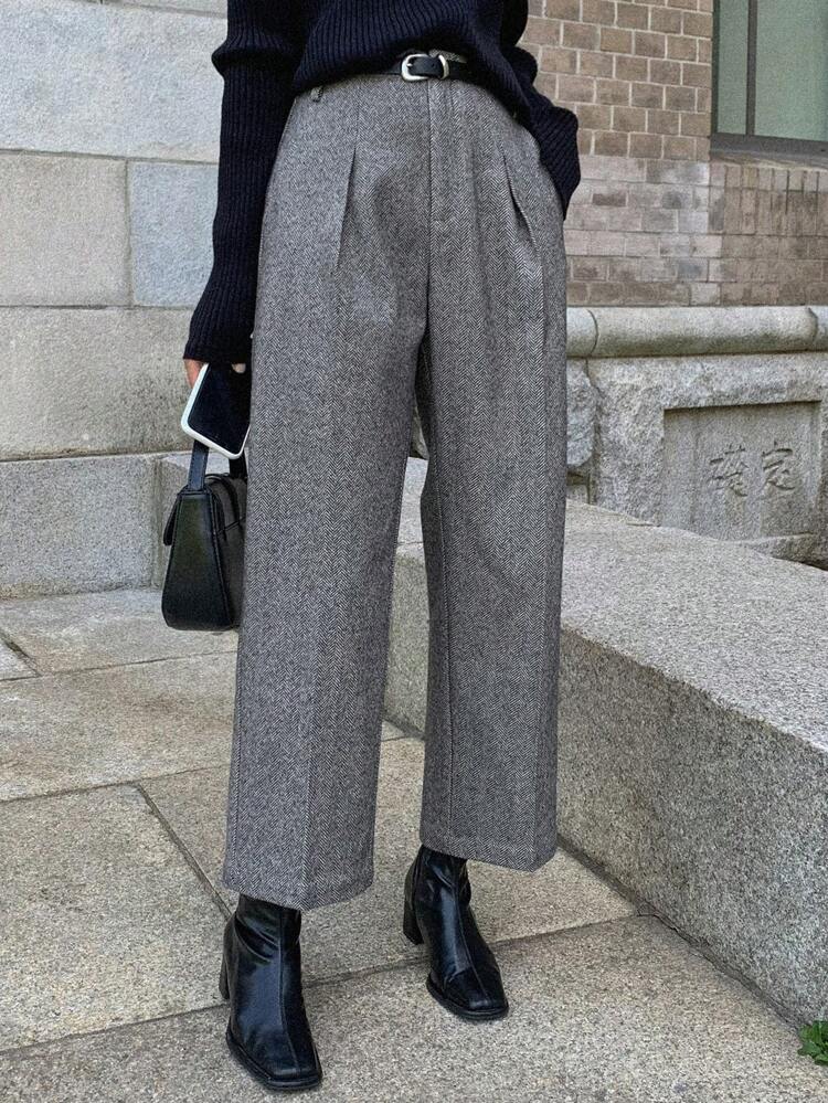 Solid Slant Pocket Suit Pants Business Attire