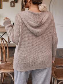 SHEIN LUNE Plus Drop Shoulder Hooded Cardigan - Apricot - View 2