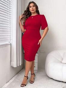 MUXXN Vestidos Tallas Grandes Liso Elegante - Burdeos - Ver 6