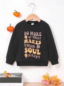 SHEIN Cô Gái Trẻ Đồ họa Khẩu hiệu Áo nỉ - màu đen - Xem 4