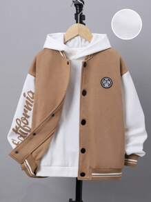 SHEIN 男大童字母圖案補丁細節雙色學院風夾克無連帽衫 - 彩色 - 查看 1