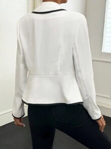 SHEIN Privé Contrast Binding Shawl Collar Double Breasted Blazer - White - View 4