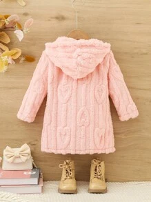 女嬰素色連帽絨毛外套 - 粉色 - 查看 2
