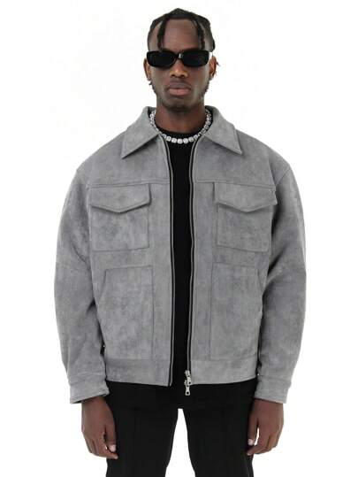 MT99 秋冬美式麂皮休闲夹克，复古基础款男士长袖外套，纯色