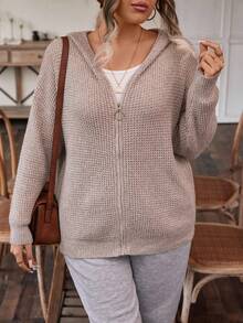 SHEIN LUNE Plus Drop Shoulder Hooded Cardigan - Apricot - View 3