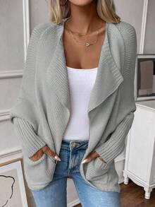 SHEIN Unity Waterfall Collar Batwing Sleeve Duster Cardigan - Light Grey - View 5