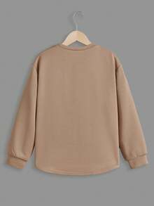 SHEIN Tween Boy Letter Patched Detail Drop Shoulder Tee & Sweatpants - Khaki - View 6