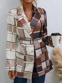SHEIN LUNE In kẻ sọc Thắt lưng Áo vest - Nhiều màu - Xem 5