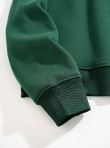 SHEIN Essnce 標語圖案加絨內裏運動衫 - 墨綠色 - 查看 4