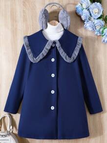 SHEIN 女大童誇大領口前紐扣花呢外套和耳罩 - 寶藍色 - 查看 1