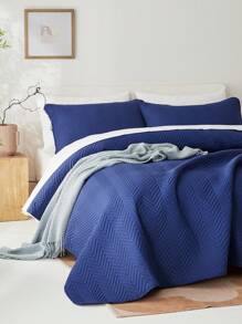 3 件套超柔软超细纤维超声波缝制四季被套，经典优雅风格舒适床罩，轻盈云朵般的感觉床上用品床罩，被子*1 枕套*2 - 藏蓝色 - 查看 10