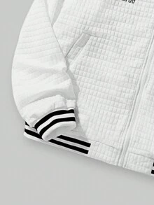 Aesthetic Post 寬鬆男款字母印花圖案條紋飾邊拉鍊飛行員夾克 - 白色 - 查看 5