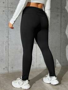 SHEIN EZwear Talla grande Pantalones ajustados fruncido delantero - Negro - Ver 5